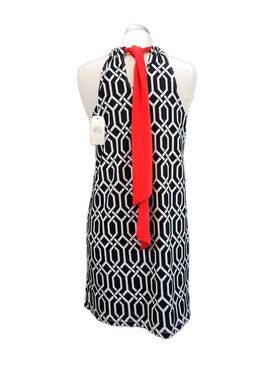 Mud Pie Ribbon Dress Womens S Black/Red Geo Link Print Tie Neck Game Day Mini